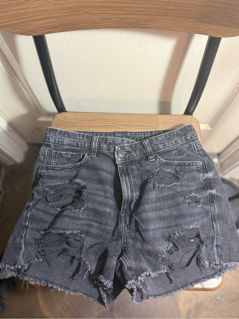 American Eagle Outfitters Washed Black Distressed Denim Shorts